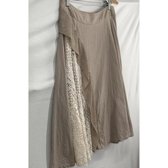 Oddy 100% Cotton‎ Skirt Beige Lace Accent Womens Medium Boutique Boho Tea Length - Picture 8 of 12